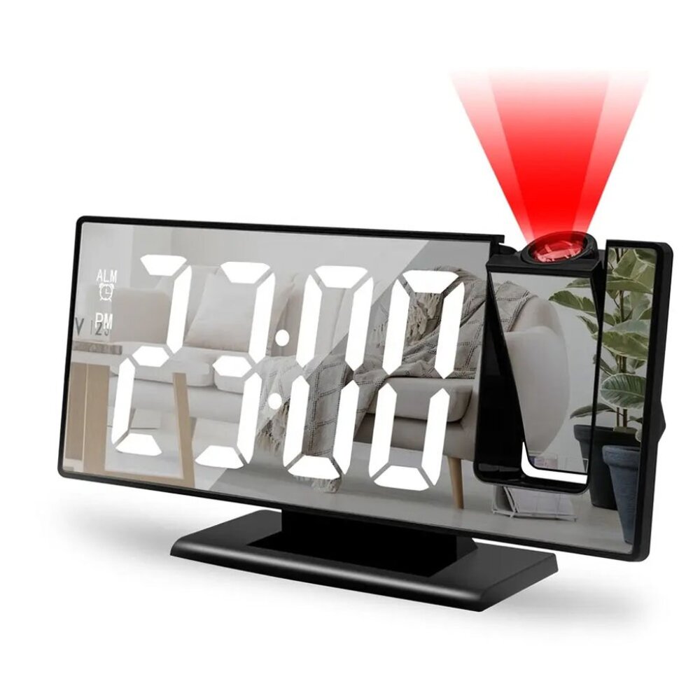 8" Large LED Display Projection Clock, with 180° Rotatable Projector, Date, Temp